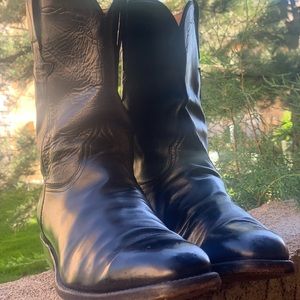 Lucchese Boots Mens 13 Western Roper Cowboy Leather Classic Black Pull On Retro